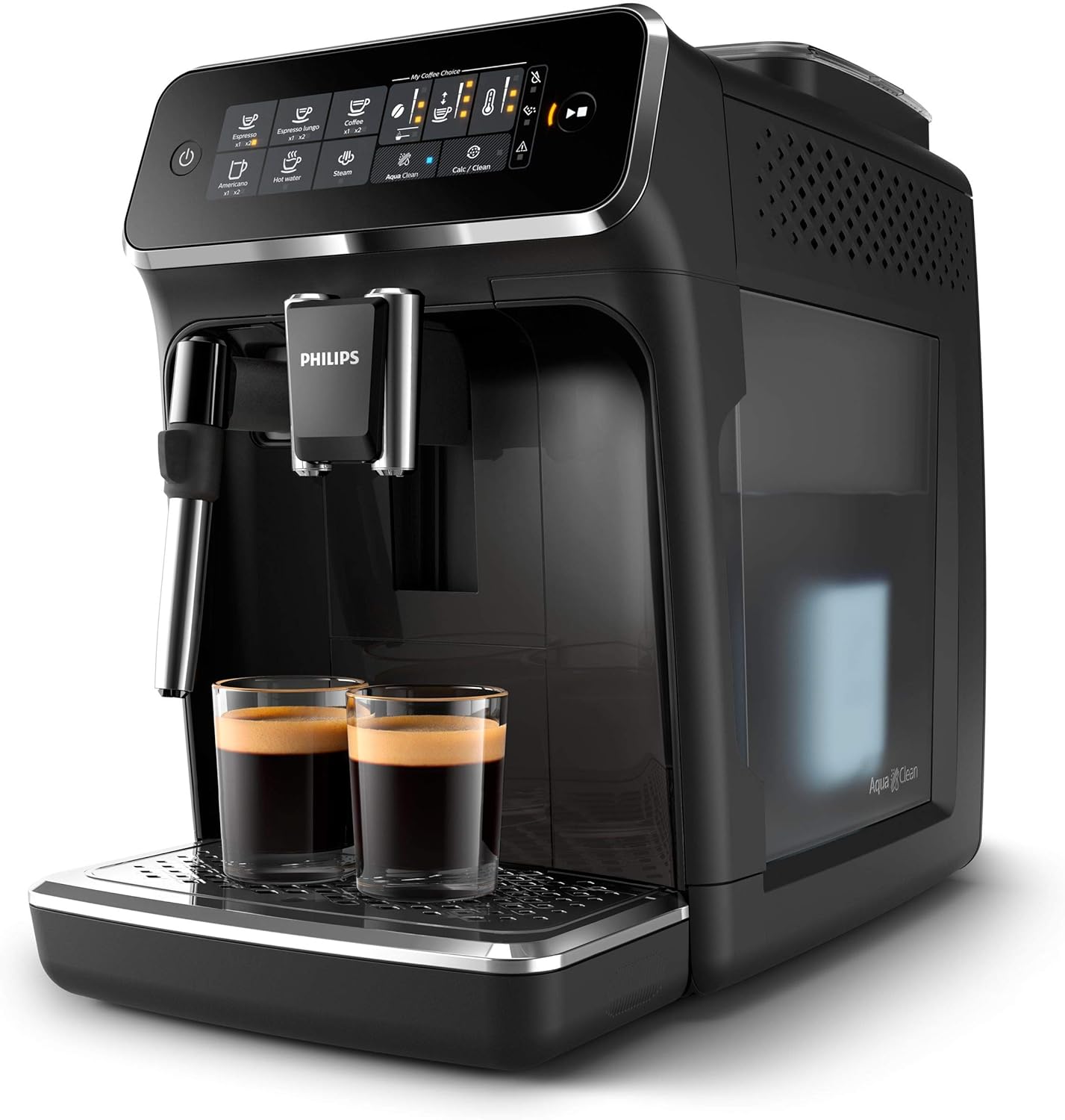Philips Series 3200 Kaffeevollautomat – Klassischer Milchaufschäumer, 4 Kaffeespezialitäten, Intuitives Touchdisplay, Glänzendes Schwarz (EP3221/40)