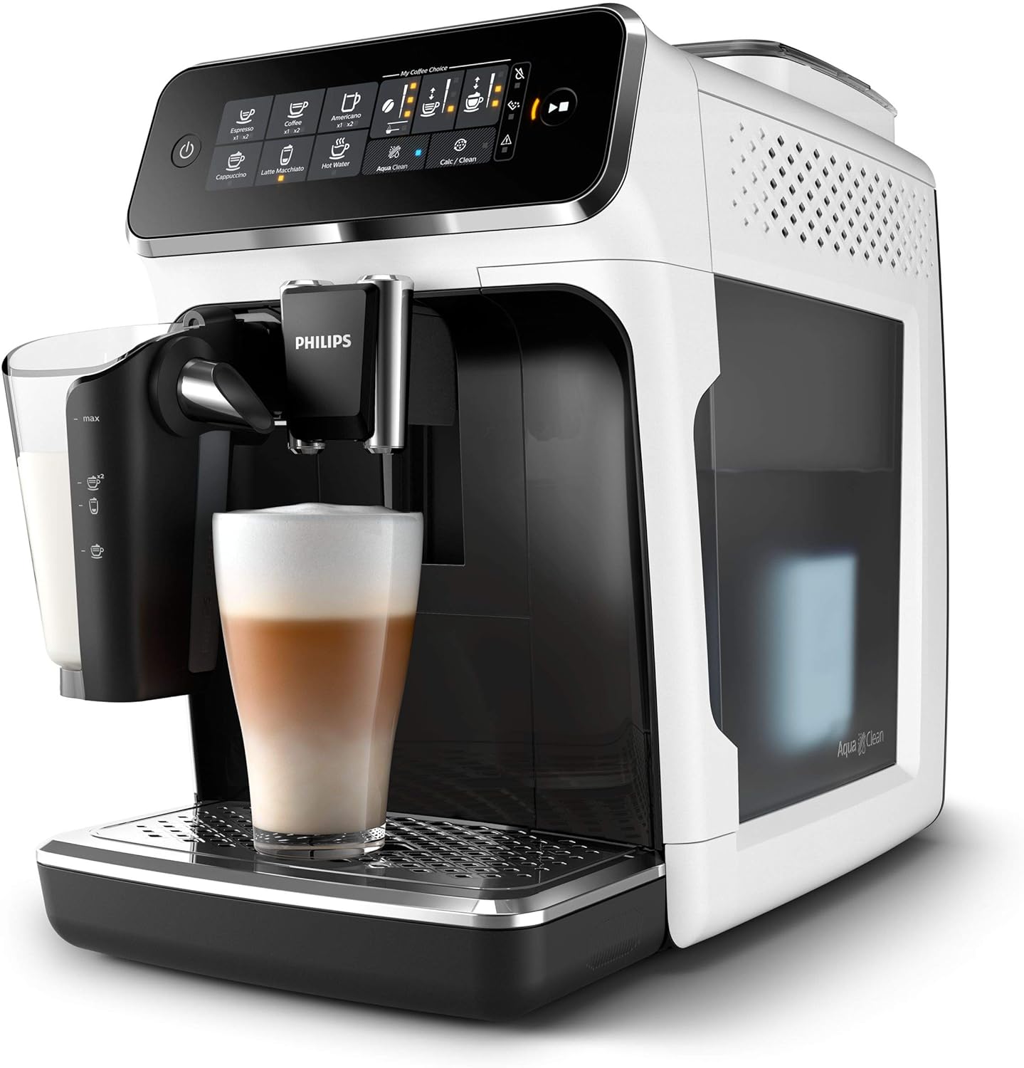 Philips Series 3200 Kaffeevollautomat – Klassischer Milchaufschäumer, 4 Kaffeespezialitäten, Intuitives Touchdisplay, Glänzendes Schwarz (EP3221/40)