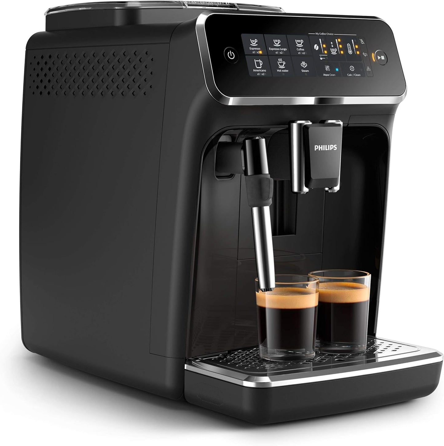 Philips Series 3200 Kaffeevollautomat – Klassischer Milchaufschäumer, 4 Kaffeespezialitäten, Intuitives Touchdisplay, Glänzendes Schwarz (EP3221/40)