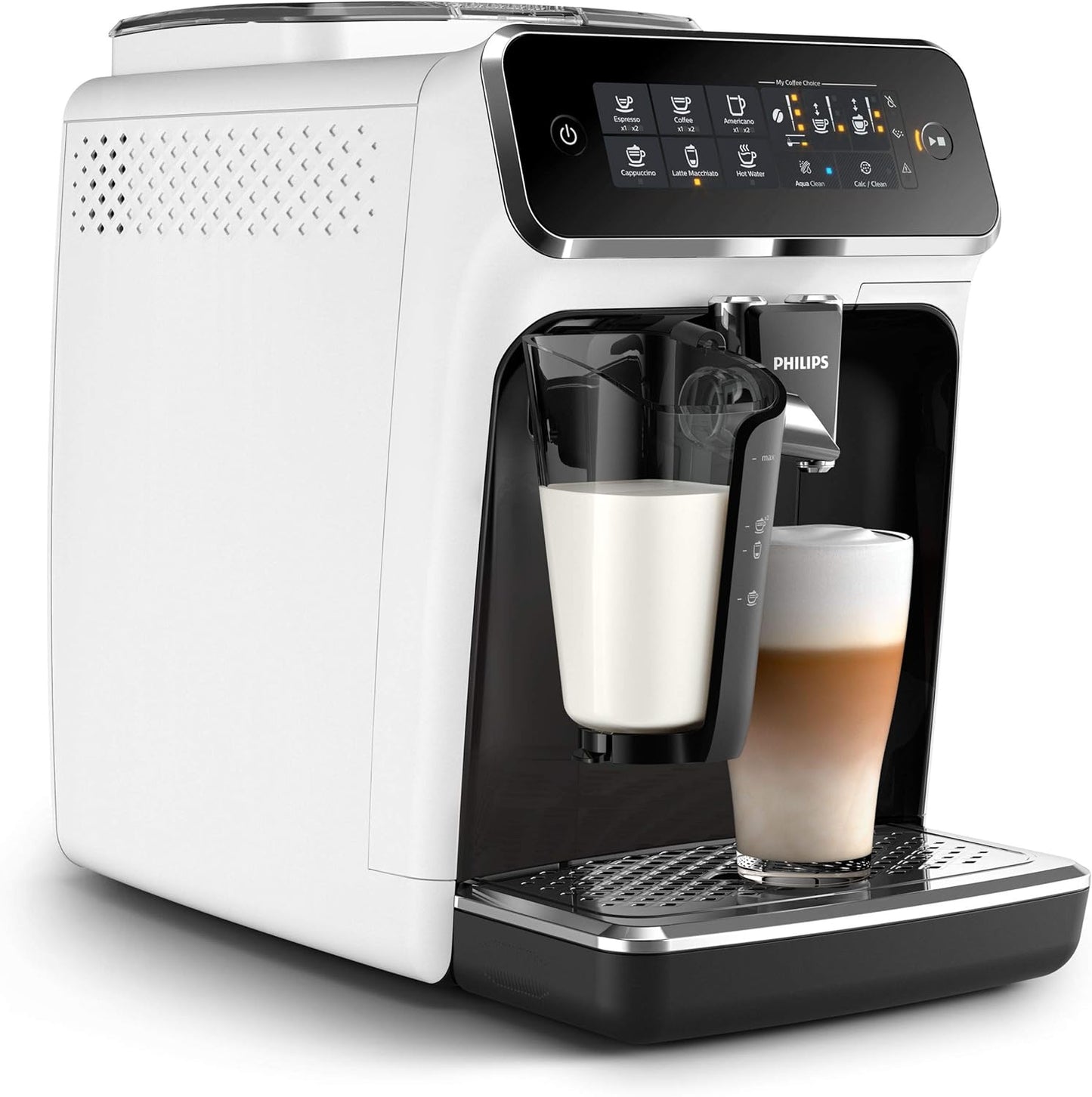 Philips Series 3200 Kaffeevollautomat – Klassischer Milchaufschäumer, 4 Kaffeespezialitäten, Intuitives Touchdisplay, Glänzendes Schwarz (EP3221/40)