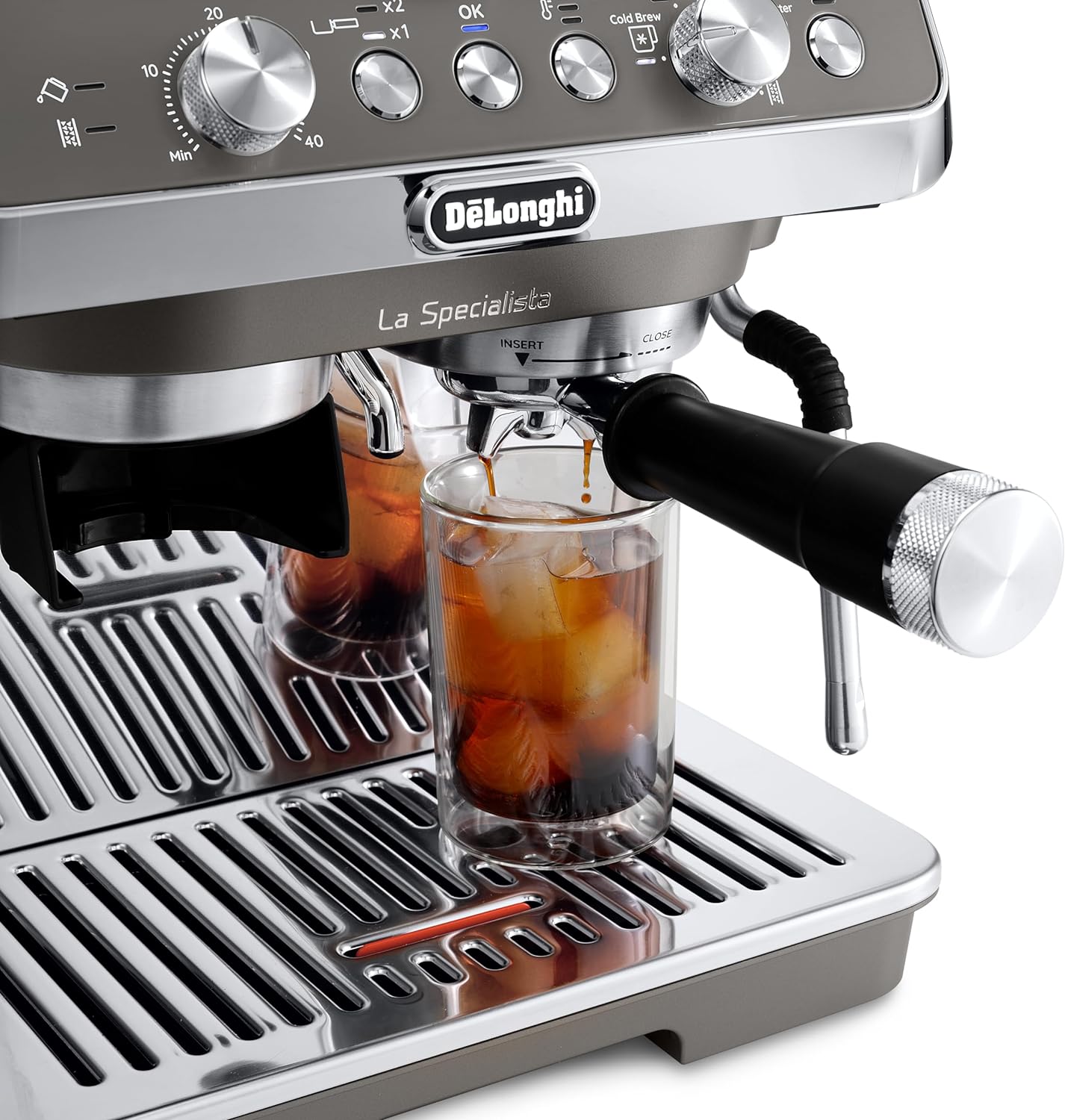 De'Longhi La Specialista Arte Evo EC9255.T Espresso Siebträgermaschine, mit Cold Brew-Funktion, mit Professioneller Milchaufschäumdüse, Sensor-Mahlwerk-Technologie, inkl. Barista-Kit, 1450W, Titan