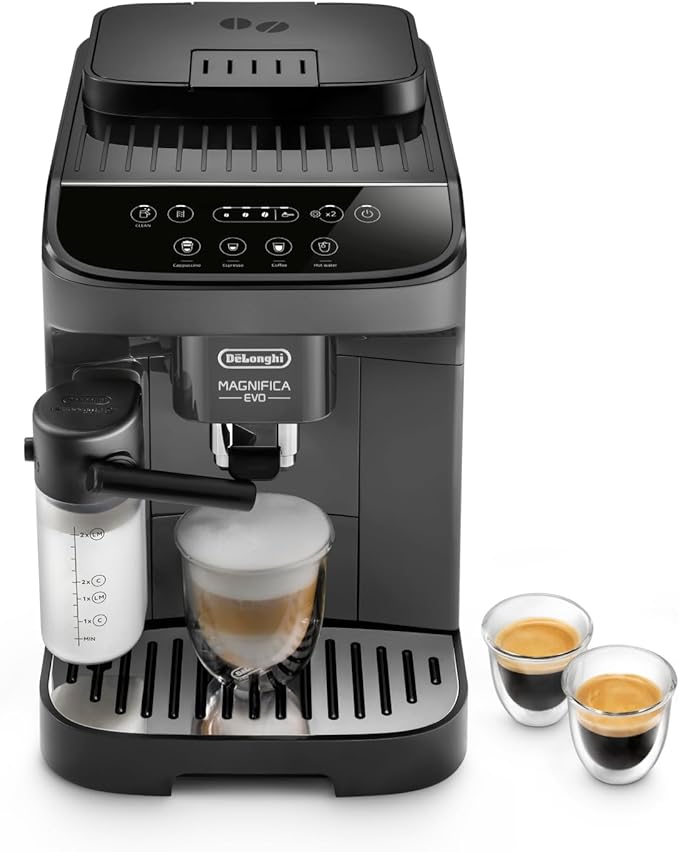 De'Longhi Magnifica Plus ECAM322.70.SB Kaffeevollautomat mit LatteCrema-Milchsystem für Automatischen Cappuccino, Full-Touch-Farbdisplay, Extra Shot-Funktion, x2-Funktion, 1450W, Silber/Schwarz